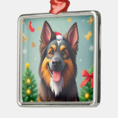 クリスマスの飾り付けの中の犬 メタルオーナメント (左)