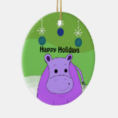 クリスマスの飾り付けをしたカバのキャラクター セラミックオーナメント (右)