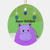 クリスマスの飾り付けをしたカバのキャラクター セラミックオーナメント (左)