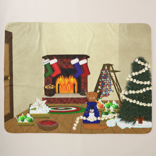 クリスマスの飾り付けをするオリバー シェルパブランケット (正面(横))