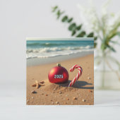 クリスマスの飾り付けビーチのホリデーカード シーズンカード (スタンド正面)