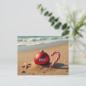 クリスマスの飾り付けビーチのホリデーカード シーズンポストカード (スタンド正面)