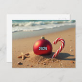 クリスマスの飾り付けビーチのホリデーカード シーズンポストカード (正面/裏面)