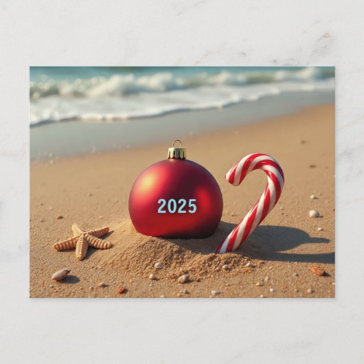 クリスマスの飾り付けビーチのホリデーカード シーズンポストカード (正面)