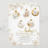 クリスマスの飾り付けベビーシャワー外は寒い 招待状 (正面/裏面)