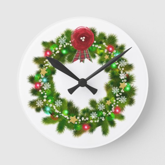 クリスマスの飾り付けリース ラウンド壁時計 (正面)