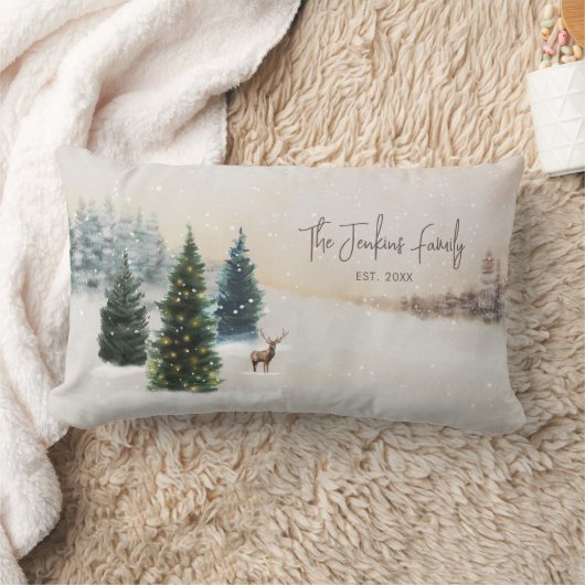 クリスマスの飾り付け冬の森パーソナライズされた地 ランバークッション