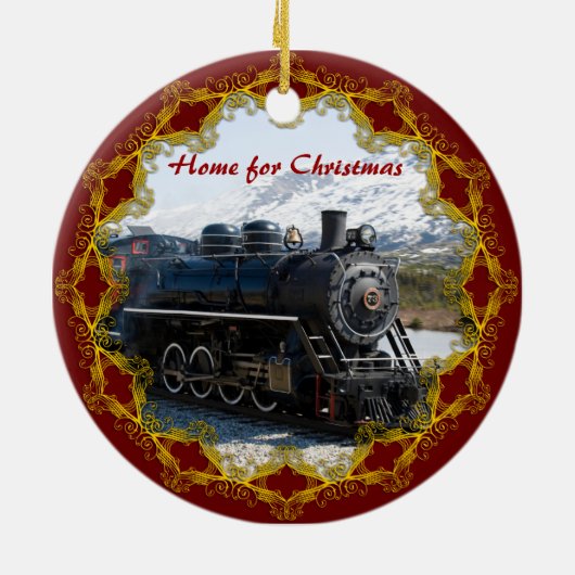 クリスマスの飾り付け列車に乗る セラミックオーナメント (裏面)