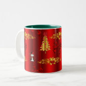 クリスマスの飾り付け（赤） ツートーンマグカップ (正面左)