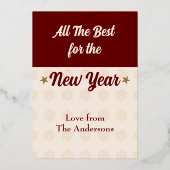 クリスマスの飾り 星 雪の結晶の写真 ワインレッド 箔シーズンカード (裏面)