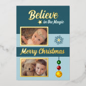 クリスマスの飾り 星 雪の結晶の写真 青い 箔シーズンカード (正面)