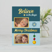 クリスマスの飾り 星 雪の結晶の写真 青い 箔シーズンカード (立ち正面)