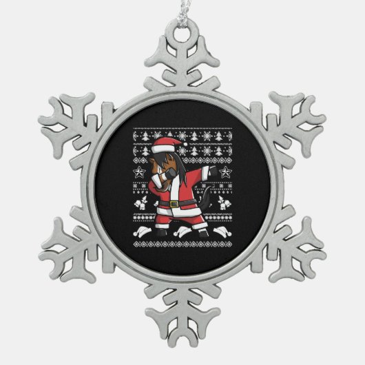 クリスマスの馬おもしろいの踊り スノーフレークピューターオーナメント (正面)