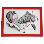 クリスマスの馬およびサンタクロース ラージペーパーバッグ (正面)