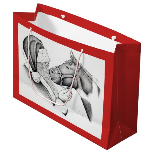 クリスマスの馬およびサンタクロース ラージペーパーバッグ (正面アングル)