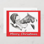クリスマスの馬およびSaantaクロース シーズンポストカード (正面/裏面)