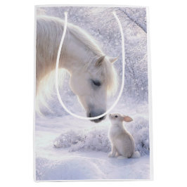 クリスマスの馬とうさぎのホリデーギフト ミディアムペーパーバッグ