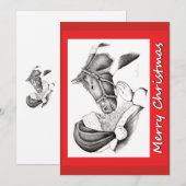 クリスマスの馬とサンタクロース シーズンカード (正面/裏面)