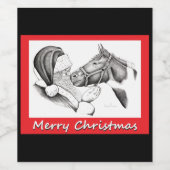 クリスマスの馬とサンタクロース ワインラベル (シングルラベル)