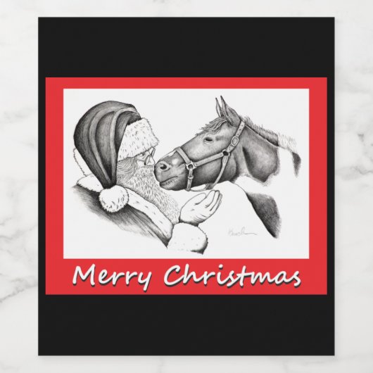 クリスマスの馬とサンタクロース ワインラベル (シングルラベル)