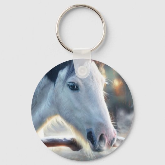 クリスマスの馬と美しいフクロウ キーホルダー (正面)