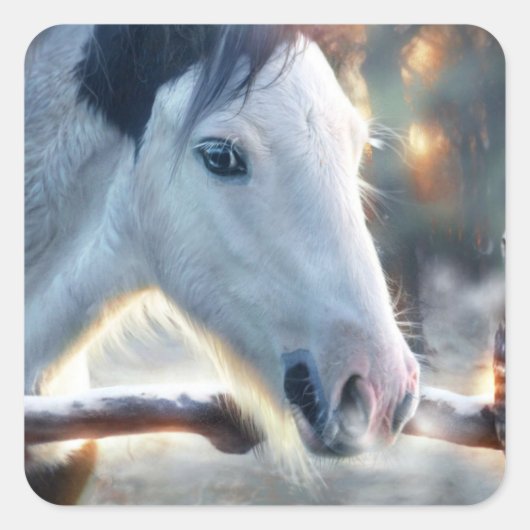 クリスマスの馬と美しいフクロウ スクエアシール (正面)
