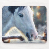 クリスマスの馬と美しいフクロウ マウスパッド (正面)
