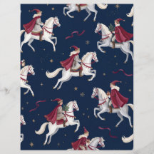 クリスマスの馬に乗った騎手たち ワインレッド スクラップブック ペーパー