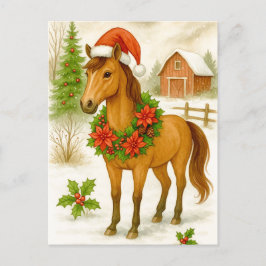 クリスマスの馬のあったかウィンターウォーターポストカード シーズンポストカード