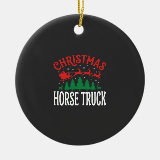 クリスマスの馬のトラックサンタのそり セラミックオーナメント (正面)