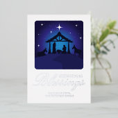 クリスマスの馬小屋のシーン キリスト教の祝福 箔招待状 (立ち正面)