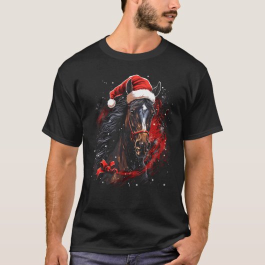 クリスマスの馬 競馬 ギフト クリスマス ホリデー Tシャツ (正面)