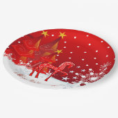クリスマスの馬、雪片、木及びカスタムな文字 ペーパープレート (アングル)