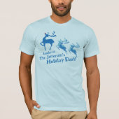 クリスマスの駆け足トナカリのリーダー 青 赤 カスタム Tシャツ (正面)