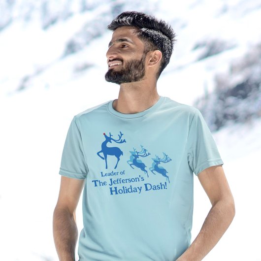 クリスマスの駆け足トナカリのリーダー 青 赤 カスタム Tシャツ
