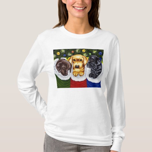 クリスマスの驚きのラブラドールの子犬 Tシャツ (正面)