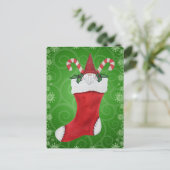 クリスマスの髭の格言ストッキング緑の渦巻き ポストカード (スタンド正面)