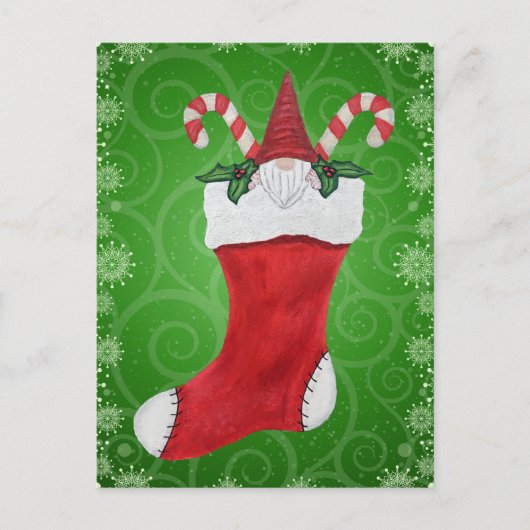 クリスマスの髭の格言ストッキング緑の渦巻き ポストカード (正面)
