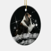 クリスマスの魔法のシェットランド・シープドッグ セラミックオーナメント (右)