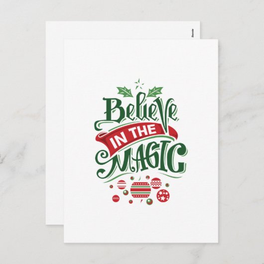 クリスマスの魔法のタイポグラフィを信じて シーズンポストカード (正面/裏面)