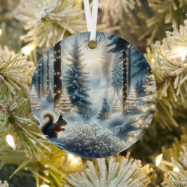 クリスマスの魔法の森のリス メタルオーナメント
