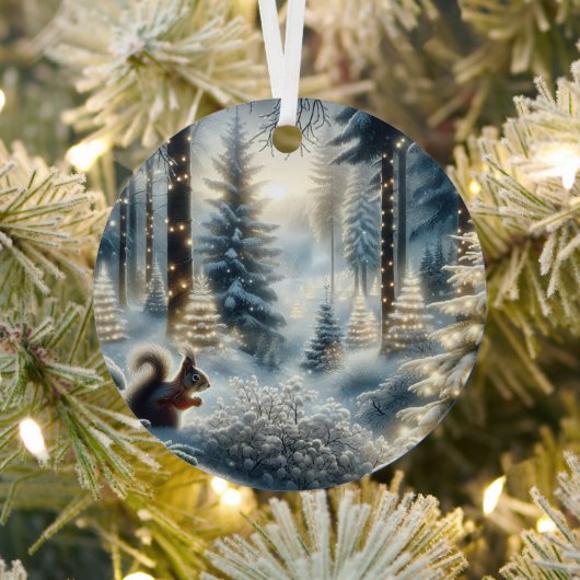 クリスマスの魔法の森のリス メタルオーナメント (インサイチュ)