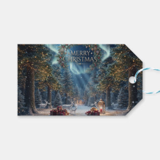 クリスマスの魔法の森 リースとトナカイ ギフトタグ