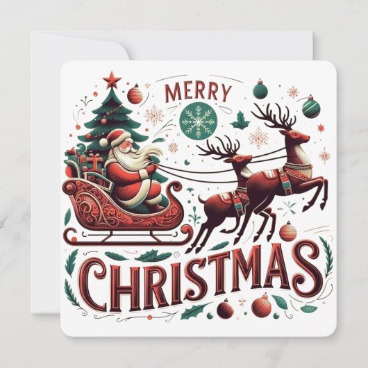 クリスマスの魔法の瞬間 サンタのトナカイが引くスレッド クリスマス フェスティバル 招待状 (正面)