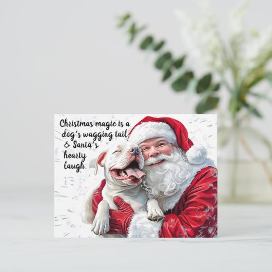 クリスマスの魔法は犬の喜びの尻尾とサンタ シーズンポストカード (スタンド正面)