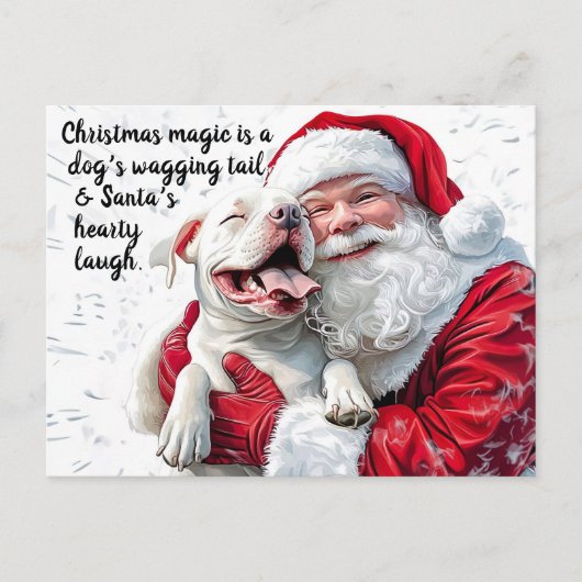 クリスマスの魔法は犬の喜びの尻尾とサンタ シーズンポストカード (正面)
