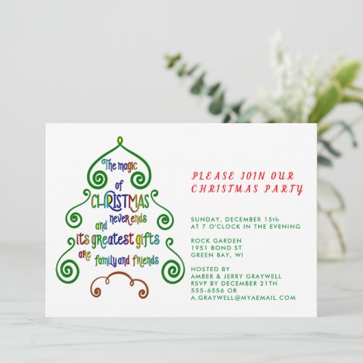 クリスマスの魔法をツリー型のタイポグラフィで 招待状 (スタンド正面)