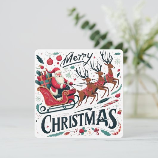 クリスマスの魔法を纏ったサンタのトナカイのスレッド&リンデイジーフェスティブ 招待状 (スタンド正面)