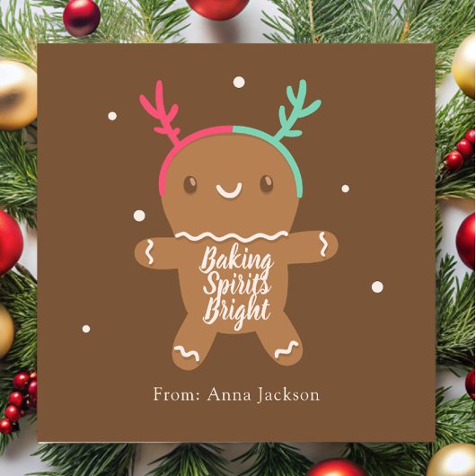 クリスマスの魔法を纏ったジンジャーブレッドのトナカイ スクエアシール