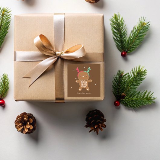 クリスマスの魔法を纏ったジンジャーブレッドのトナカイ スクエアシール